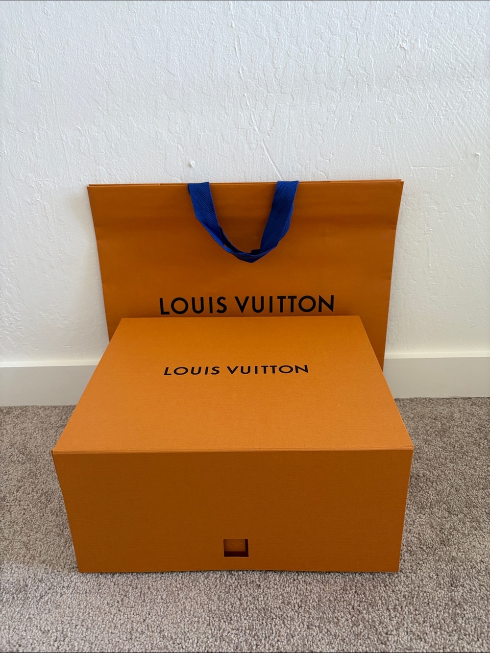 Louis Vuitton Orange Box and Matching Shopping Bag 16x13x7
